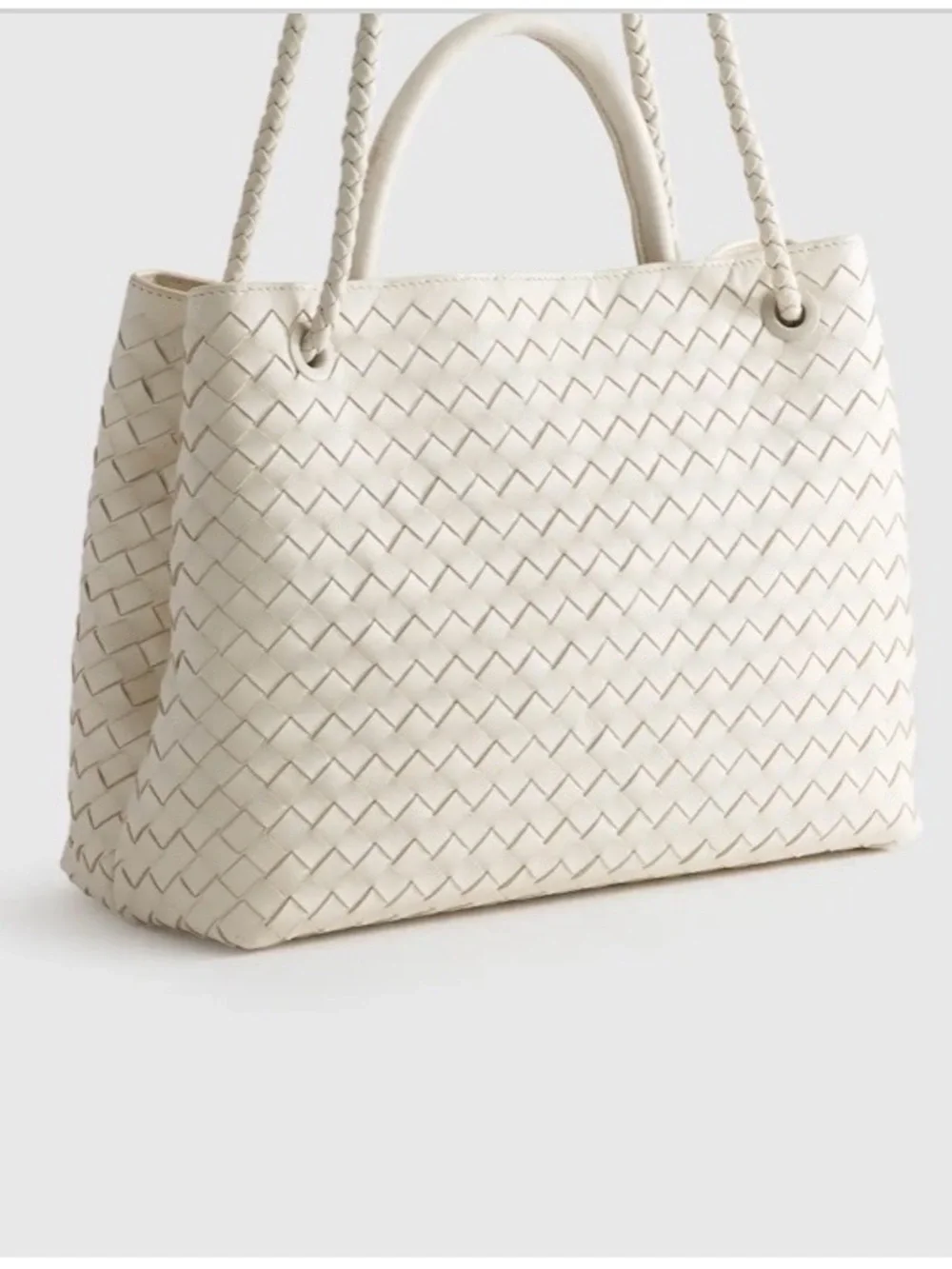 Quince Romy hand Woven Leather Top-Handle Tote in bone